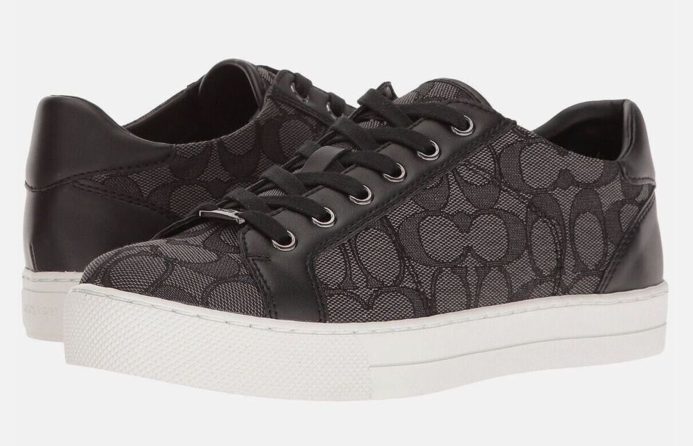 Coach Monogram Sneakers Black Low Top Size 8 Chic Y2K Luxe Must